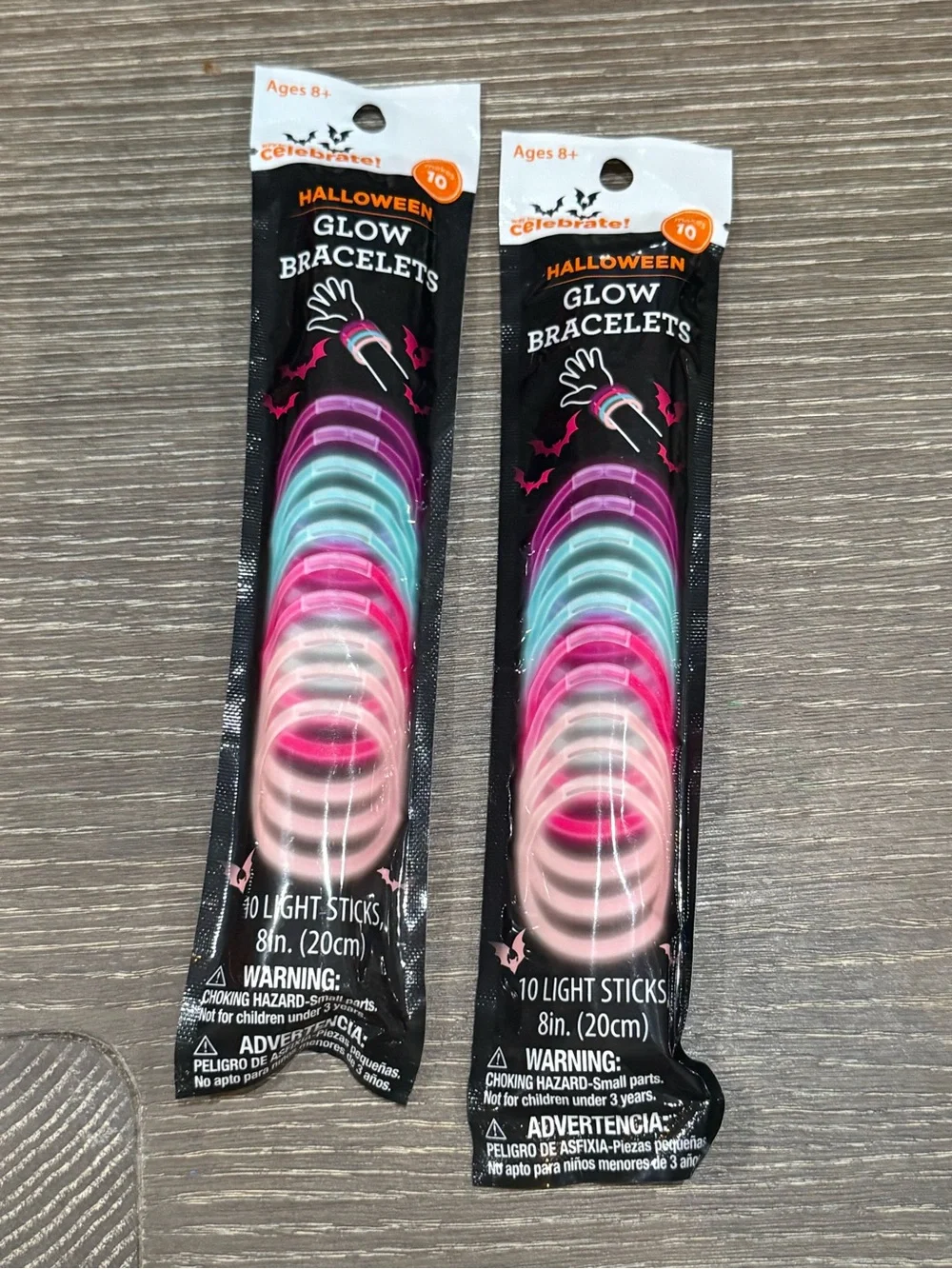 NWT Halloween Glow Bracelets - Pink, Blue, White (2 Packs) 10 light sticks